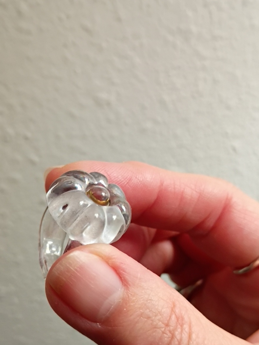 Clear / Blue Pyrex Glass Flower Ring with Amber Accent - Women Jewelry Size 6